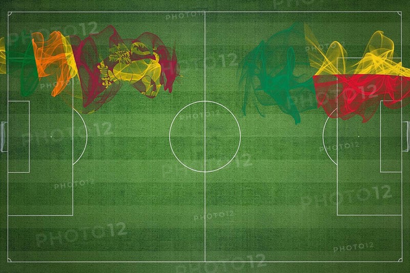 Sri Lanka vs Benin Soccer Match, national colors, national flags, soccer field, football game, Competition concept, Copy space