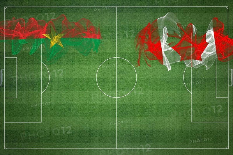 Burkina Faso vs Canada Soccer Match, national colors, national flags, soccer field, football game, Competition concept, Copy space