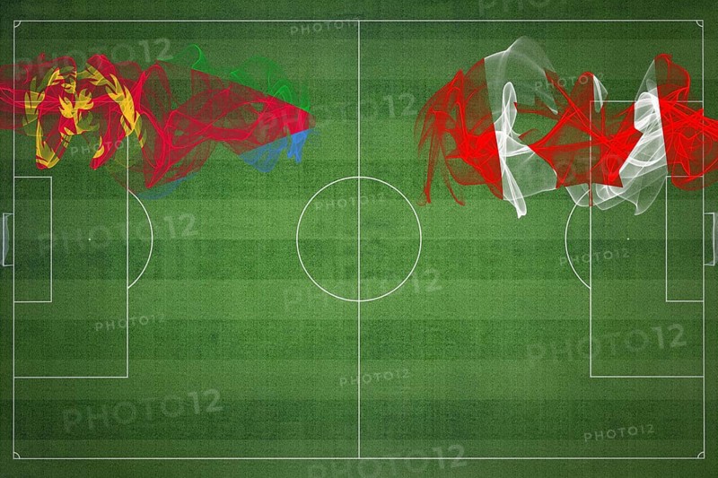 Eritrea vs Canada Soccer Match, national colors, national flags, soccer field, football game, Competition concept, Copy space