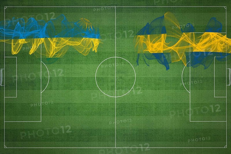 Rwanda vs Sweden Soccer Match, national colors, national flags, soccer field, football game, Competition concept, Copy space