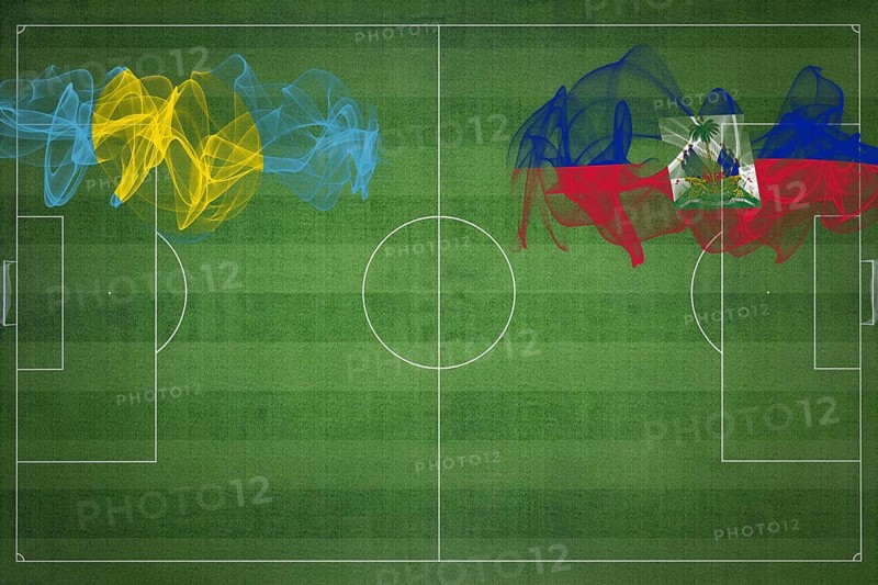 Palau vs Haiti Soccer Match, national colors, national flags, soccer field, football game, Competition concept, Copy space