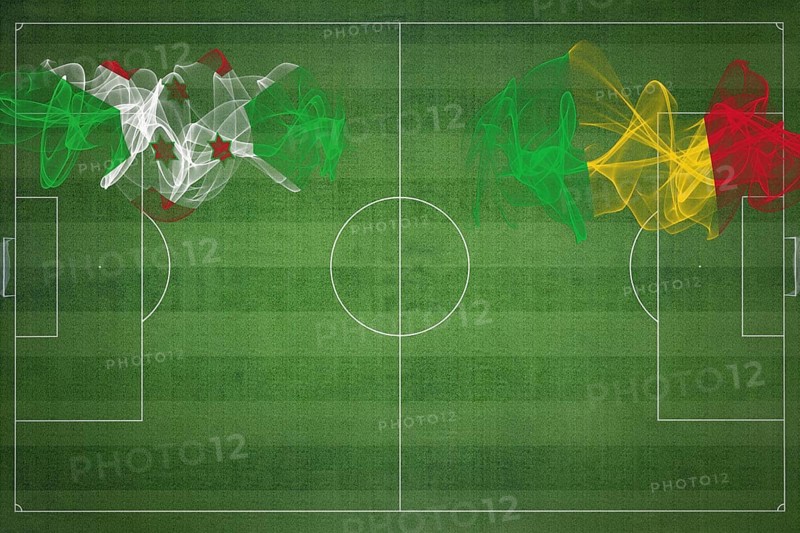 Burundi vs Mali Soccer Match, national colors, national flags, soccer field, football game, Competition concept, Copy space