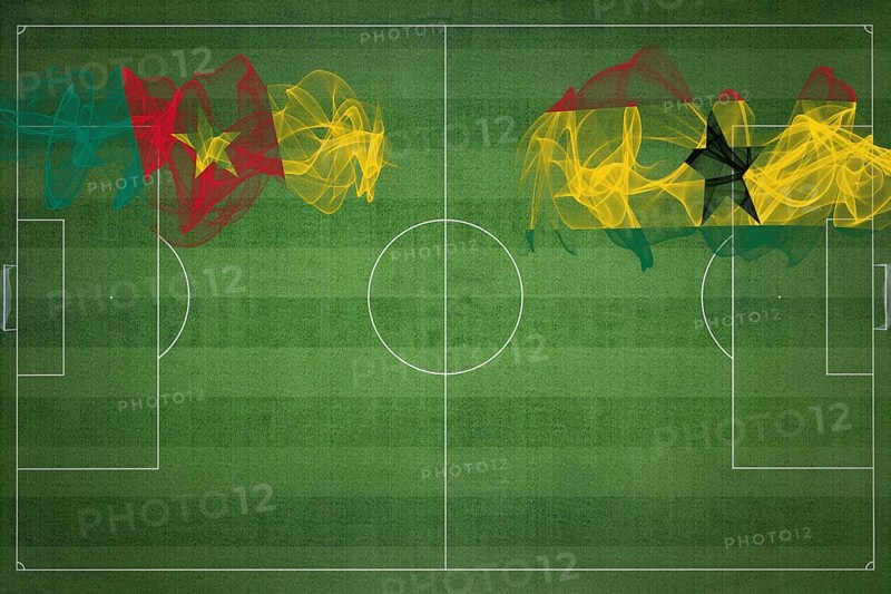 Cameroon vs Ghana Soccer Match, national colors, national flags, soccer field, football game, Competition concept, Copy space