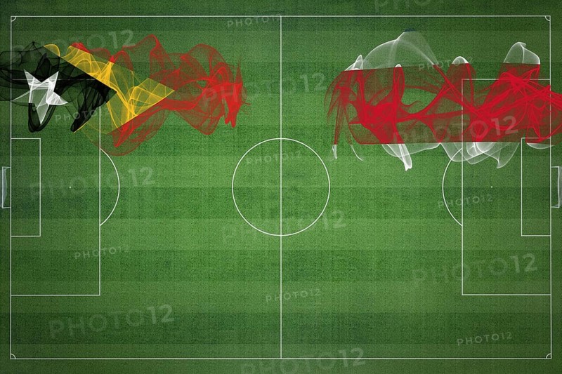 East Timor vs Costa Rica Soccer Match, national colors, national flags, soccer field, football game, Competition concept, Copy space
