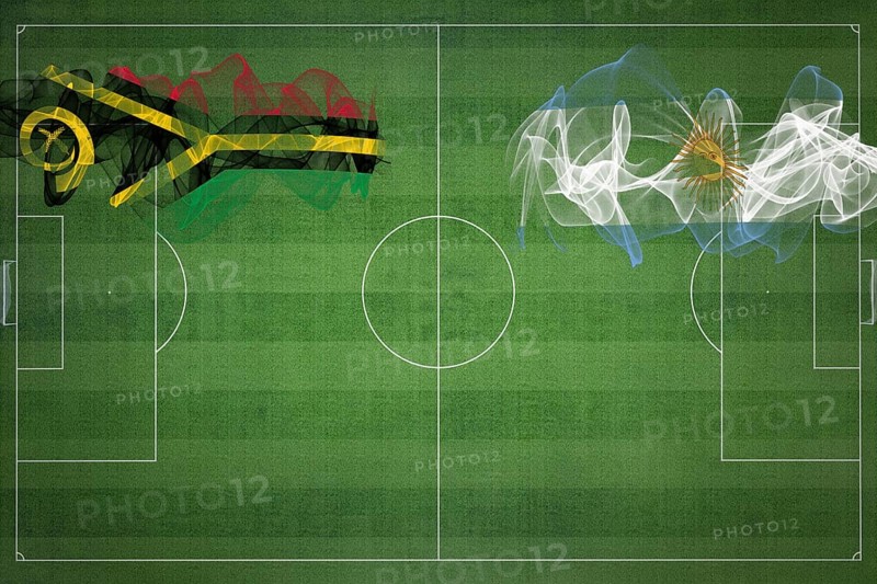 Vanuatu vs Argentina Soccer Match, national colors, national flags, soccer field, football game, Competition concept, Copy space
