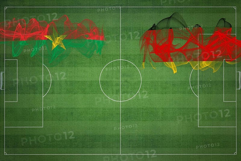 Burkina Faso vs Germany Soccer Match, national colors, national flags, soccer field, football game, Competition concept, Copy space