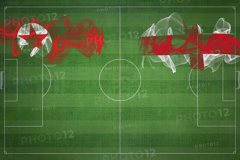 North Korea vs England Soccer Match, national colors, national flags, soccer field, football game, Competition concept, Copy space