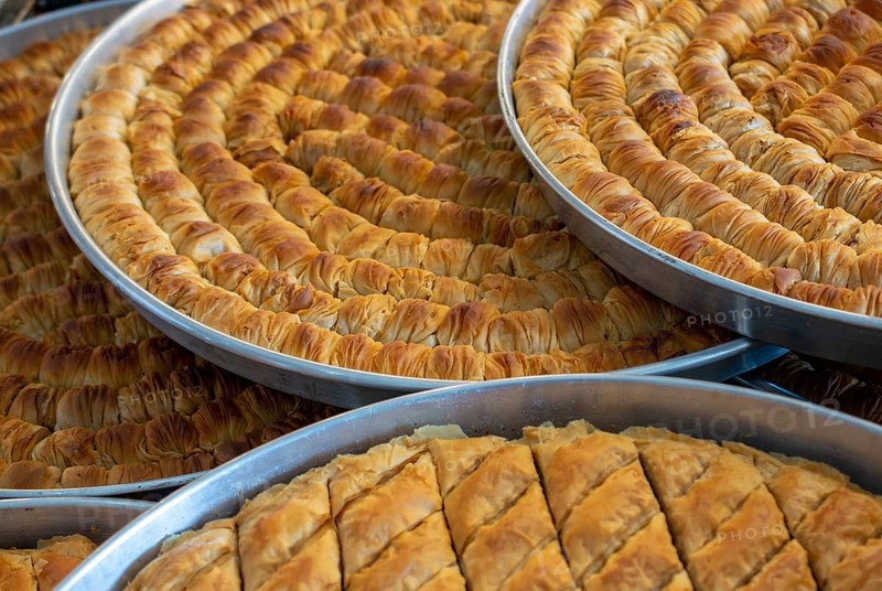 Traditional Turkish dessert Baklava in tray from Istanbul Turkey
