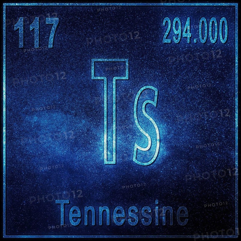 Tennessine chemical element, Sign with atomic number and atomic weight, Periodic Table Element