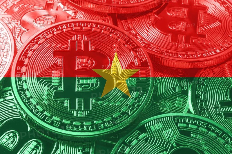 Burkina Faso bitcoin flag, national flag cryptocurrency concept black background