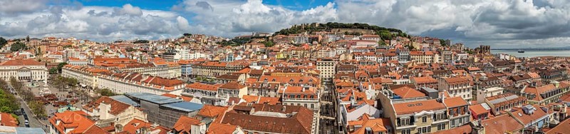 Lisbon Portugal, high angle view panorama city skyline at Lisbon Baixa district
