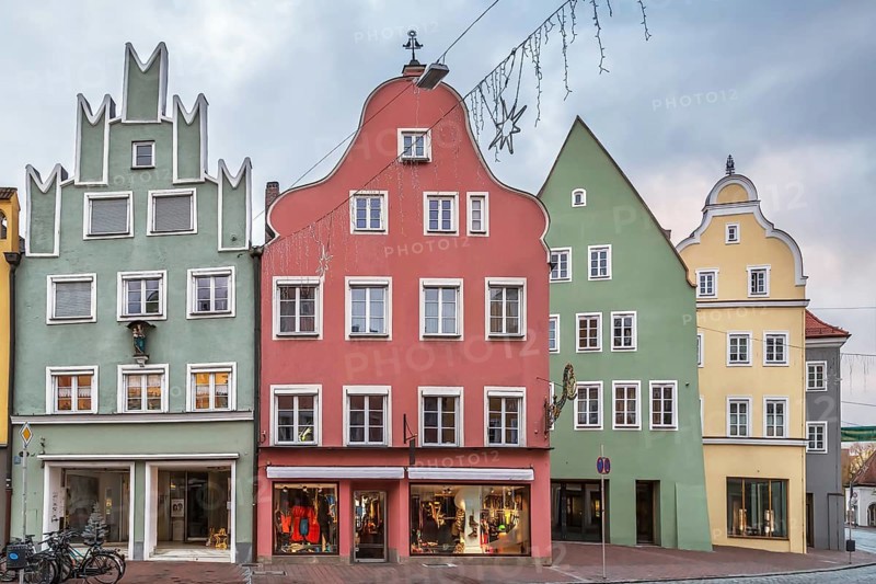 Historical houses on Altstadt street in Landshut, Germany, Europe