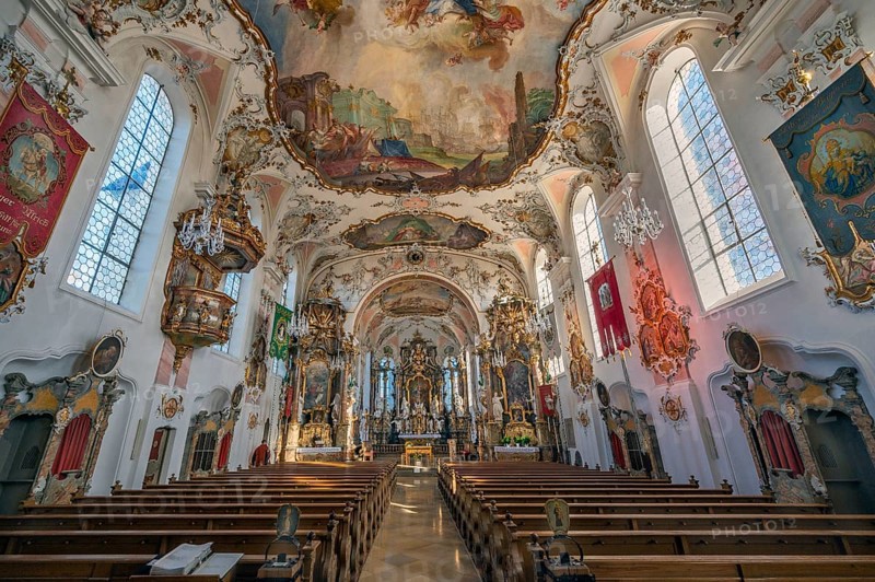 Rococo church of St Ulrich, affectionately known as -the little meadow-, Seeg, Allgäu, Bavaria, Germany, Europe