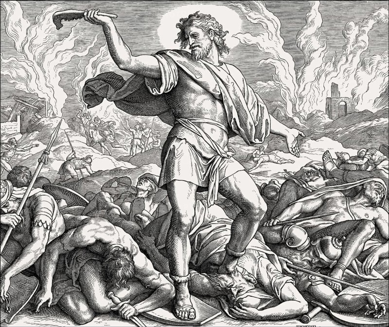 Samson Slays a Thousand Men with the Jawbone of a Donkey, Old Testament, by Julius Schnorr von Carolsfeld, 1860