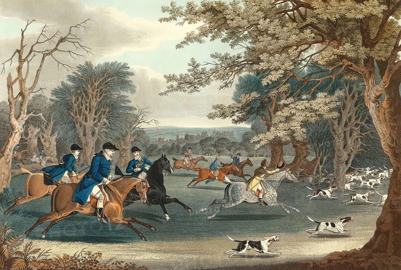 Royal Hunt at Windsor Park, 1820, Windsor Castle, 1831, royal residence at Windsor, Berkshire, England, UK, after James Pollard