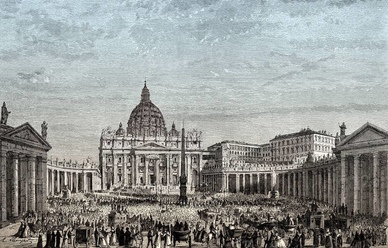 The Papal Basilica of St. Peter in the Vatican and St. Peter's Square in Vatican City, Rome, Italy, 19th Century, Europe