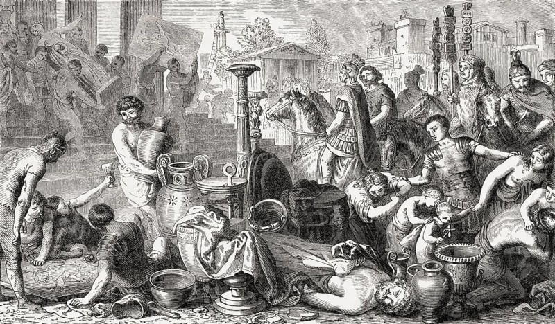Romans plundering ancient Corinth in 146 BC