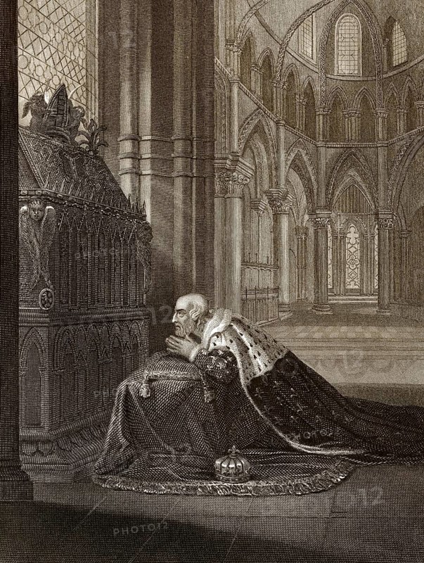 Ludwig VII., König von Frankreich, vor dem Grabmal von Thomas Becket, Erzbischof von Canterbury, Kathedrale von Canterbury