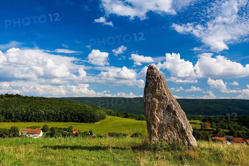 Millennium menhir on the hill at sunset