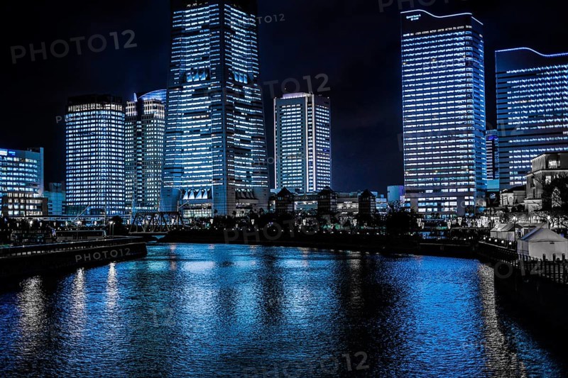 Yokohama Minato Mirais night scene (all building light up). Shooting Location: Yokohama-city kanagawa prefecture