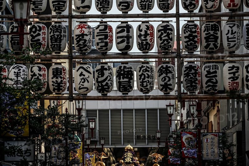 Sanja Matsuri lanterns and portable shrine. Shooting Location: Tokyo metropolitan area