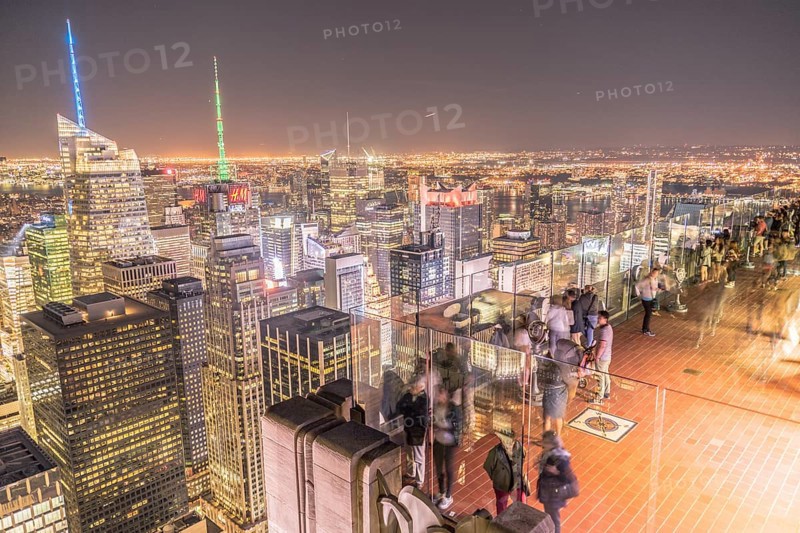Rockefeller Center Observation Deck of the people and the night view. Shooting Location: New York, Manhattan