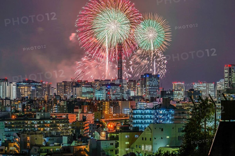 Yokohama skyline and fireworks (Minato Mirai smart Festival). Shooting Location: Yokohama-city kanagawa prefecture
