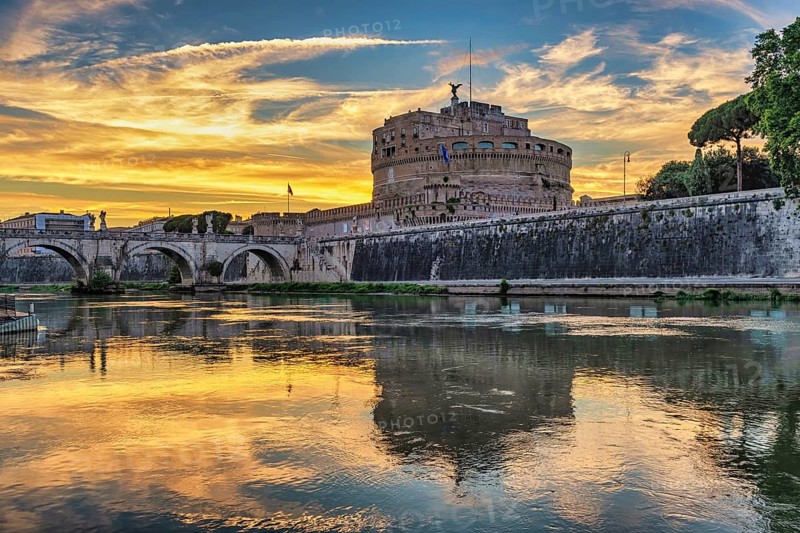 Rome Vatican Italy sunset city skyline at Castel Sant'Angelo