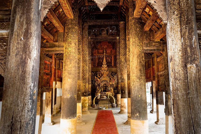 Ancient lanna style Vihara Chamma Dhevi at Wat Pong Yang Kok in Hang Chat District, Lampang, Thailand, Asia