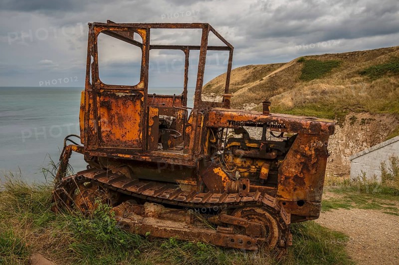 Flamborough, East Riding of Yorkshire, England, UK, September 14, 2018: An old rusty crawler on the cliffs of Flamborough North Landing