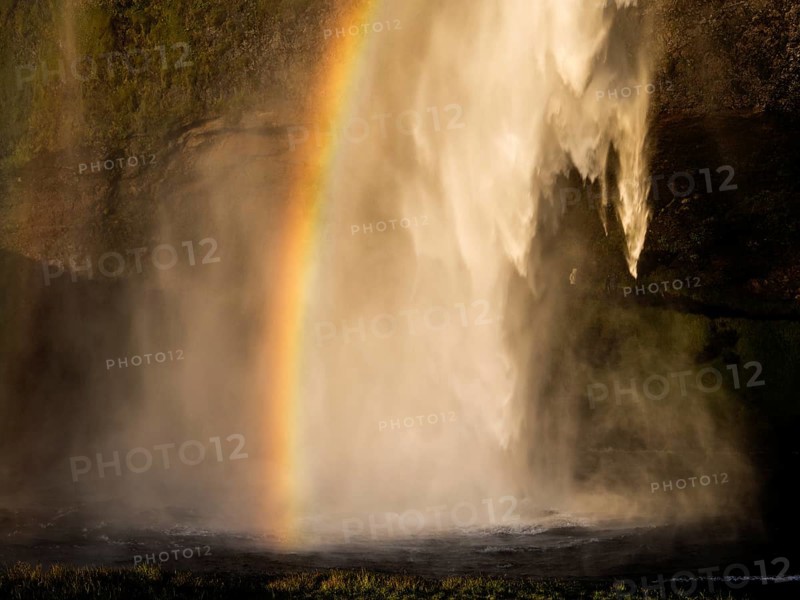 Rainbow at Seljalandsfoss waterfall, South Iceland, Iceland, Europe