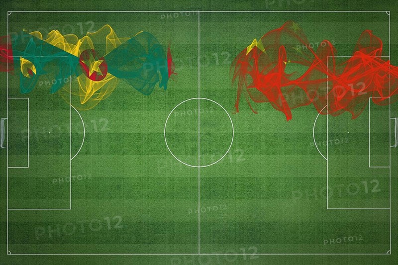 Grenada vs China Soccer Match, national colors, national flags, soccer field, football game, Competition concept, Copy space