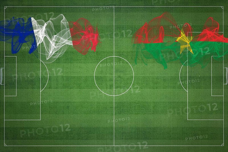 France vs Burkina Faso Soccer Match, national colors, national flags, soccer field, football game, Competition concept, Copy space