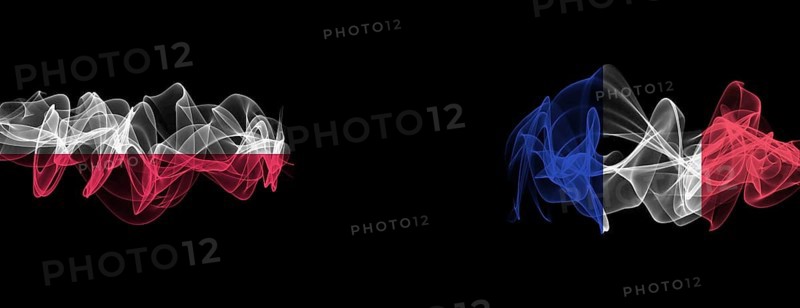 Flags of Poland and France on Black background, Poland vs France Smoke Flags