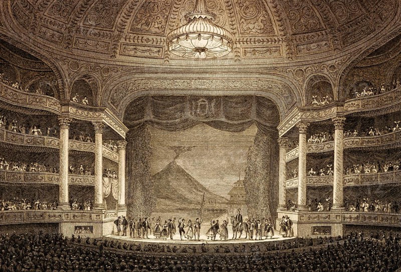 The Paris Opera, Paris, antique steel engraved print, 1831