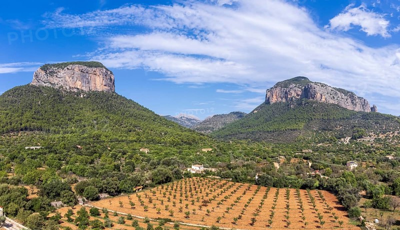 Puig del Castell d'Alaró 822 m and Puig d'Alcadena 817 m, Alaro, Majorca, Balearic Islands, Spain, Europe