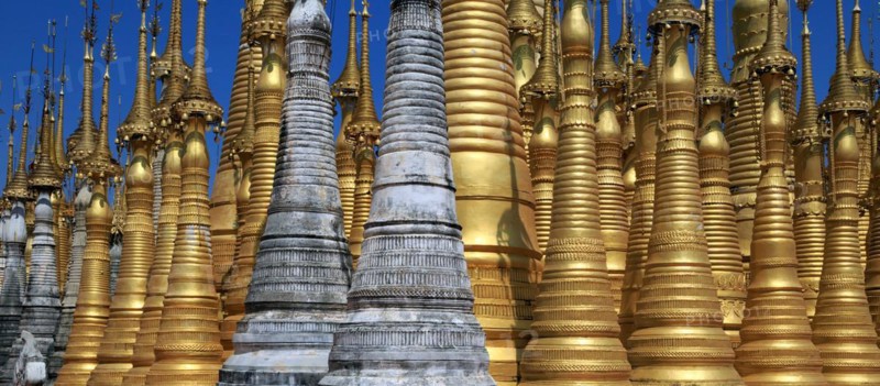 Some of the 1054 pagodas of the In-Dein Pagoda Forest on Inle Lake