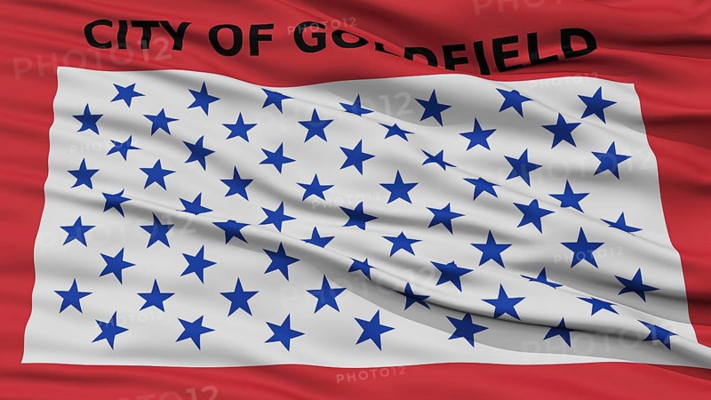 Closeup of Goldfield City Flag, Waving in the Wind, Colorado State, United States of America