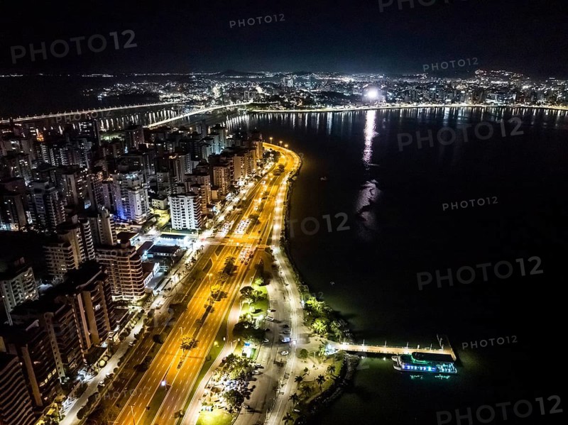 Florianopolis in Santa Catarina. Night aerial image