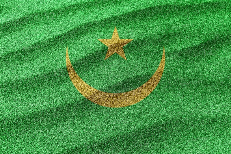 Mauritania sand flag, national flag sand background