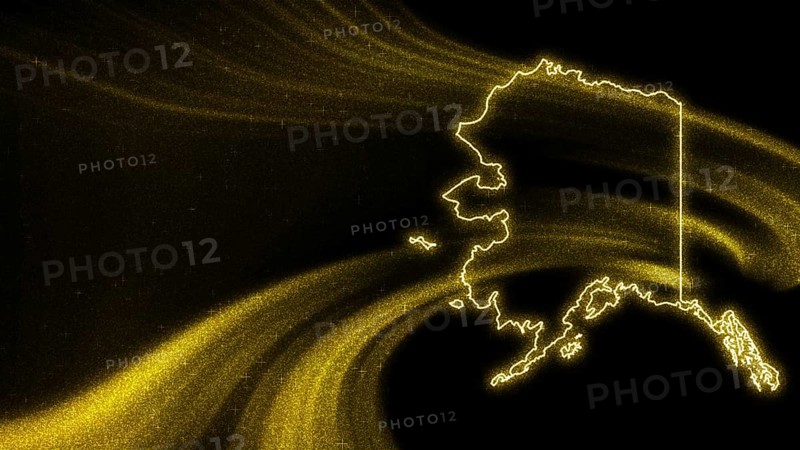 Map of Alaska, Gold glitter map on dark background