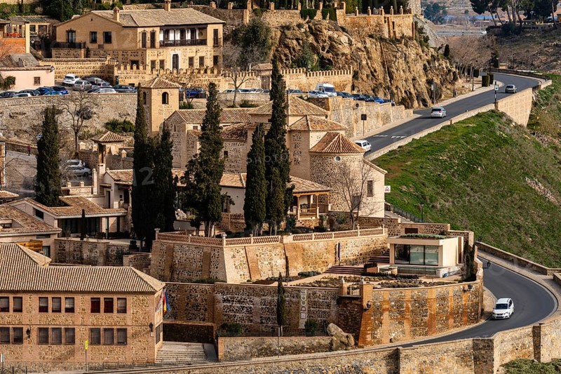Toledo, Spain, February 19, 2023: Mozarabic Church of San Lucas in Toledo. Telephoto lens view, Europe