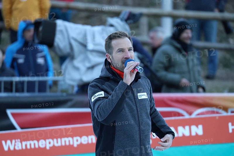 Stadium presenter Stefan Mayer at the FIS Nordic Combined World Cup Schonach 2024