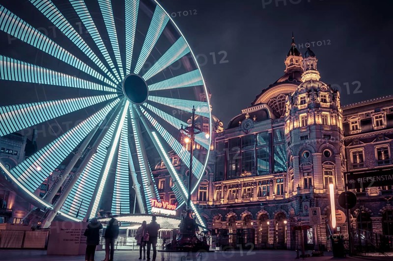 Antwerp, Belgium, March 21st 2024: The View ferris wheel on NMBS Central Railwaystation on Queen Astrid Square in Antwerp, Europe