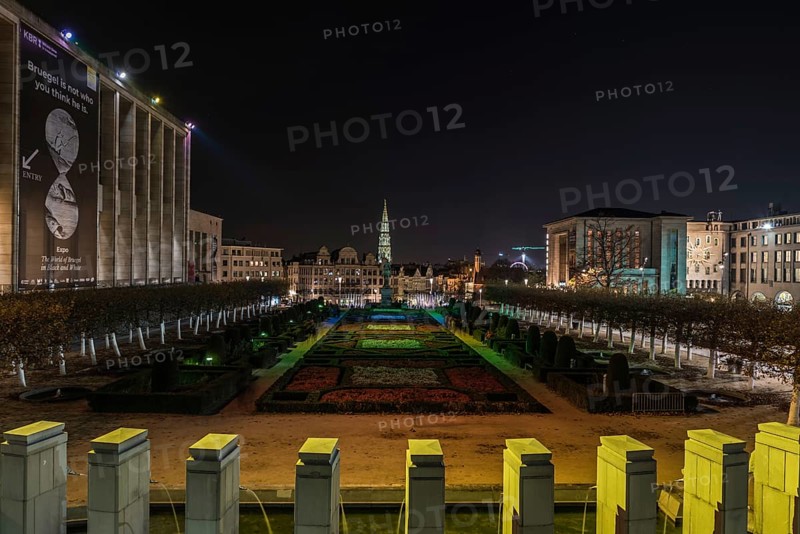 Brussels Old Town, Brussels Capital Region, Belgium, 11 30 2019 Cityscape over the Brussels skyline at Mont des Arts, Europe