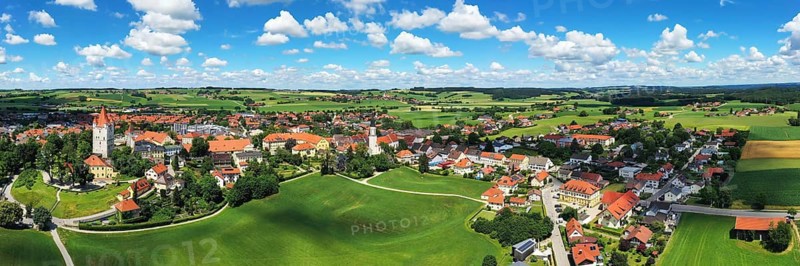 Aerial view of Haag in Upper Bavaria in fine weather