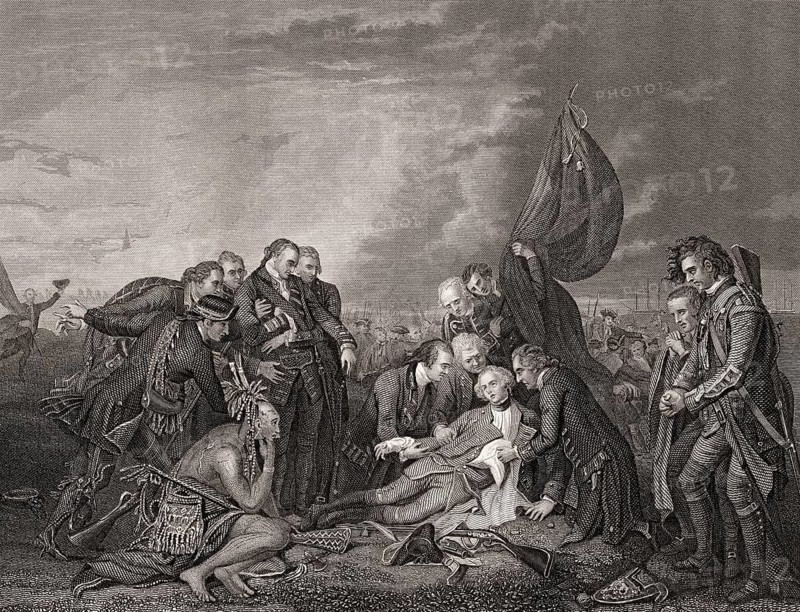 The death of James Wolfe, 1727, 1759, British general, after the battle on the Plains of Abraham, Quebec, Canada, North America