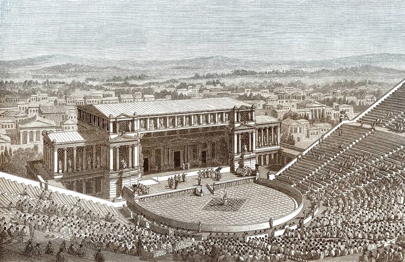 Reconstruction of the Theatre of Dionysus in ancient Athens, Greece, Europe