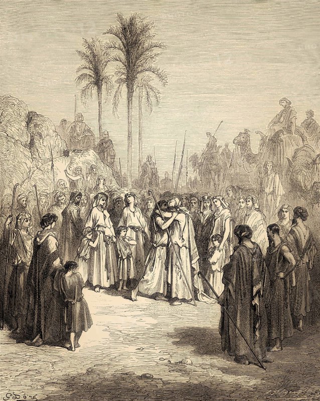 Meeting of Jacob and Esau, woodcut by Gustave Doré