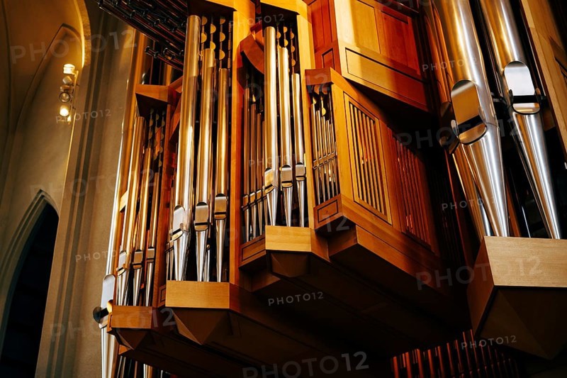 Reykjavik, Iceland - 02 may 2019: The organ inside Hadlgrimskirkya is a Lutheran church in Reykjavik, the capital of Iceland